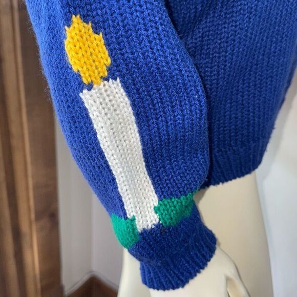 Vintage 80’s Blue Novelty Rocking Horse Knit Sweater Size Large - Picture 4 of 11